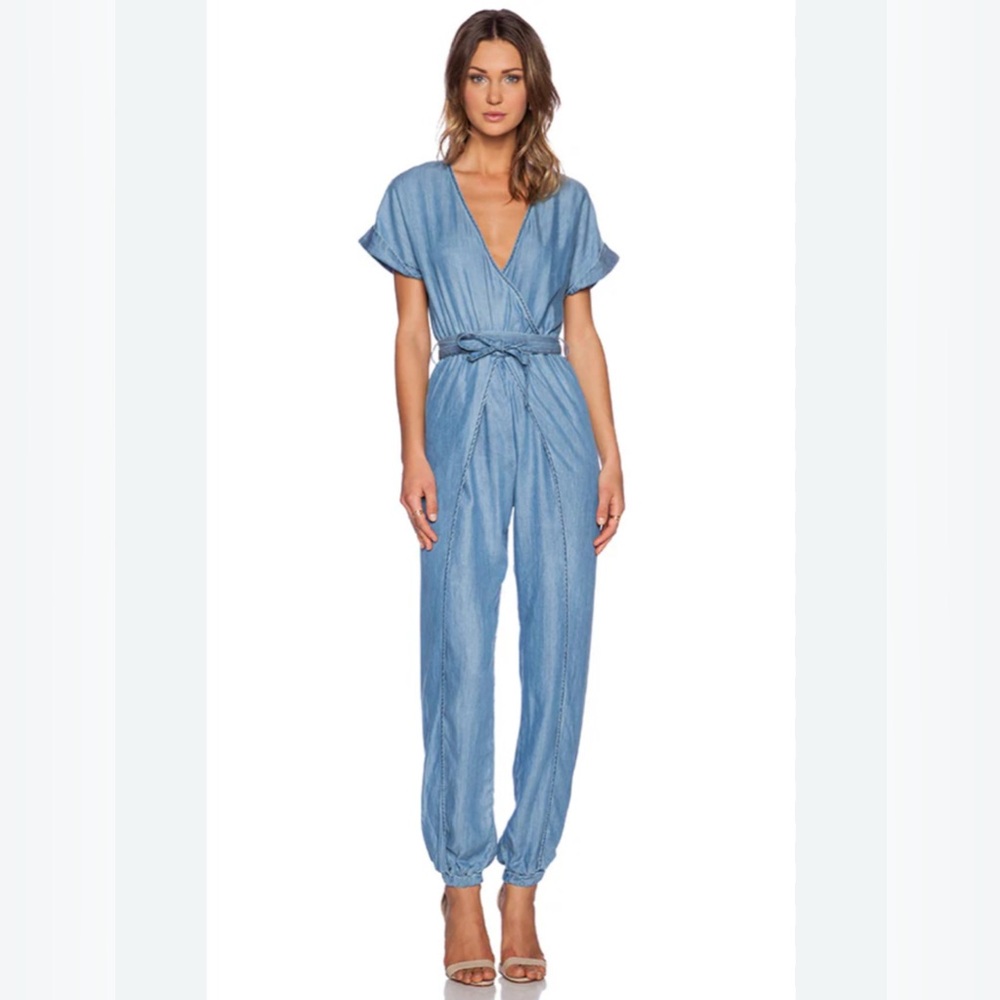 Sass & Bide “The Last Thing” in Washed Indigo Chambray Jumpsuit Tie Belt Size 6